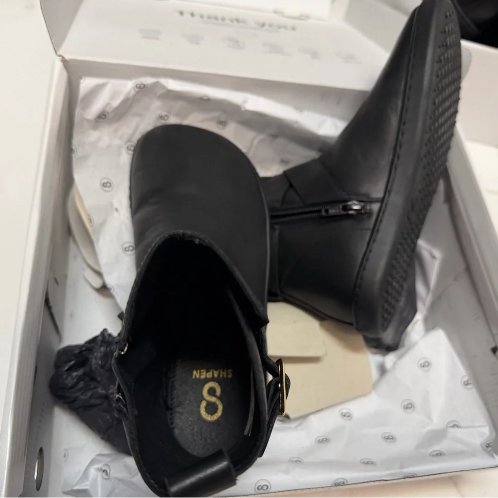 Shapen Barefoot Black Ankle Boots with Gold Buckle - wide and extra wide fit - Picture 3 of 10